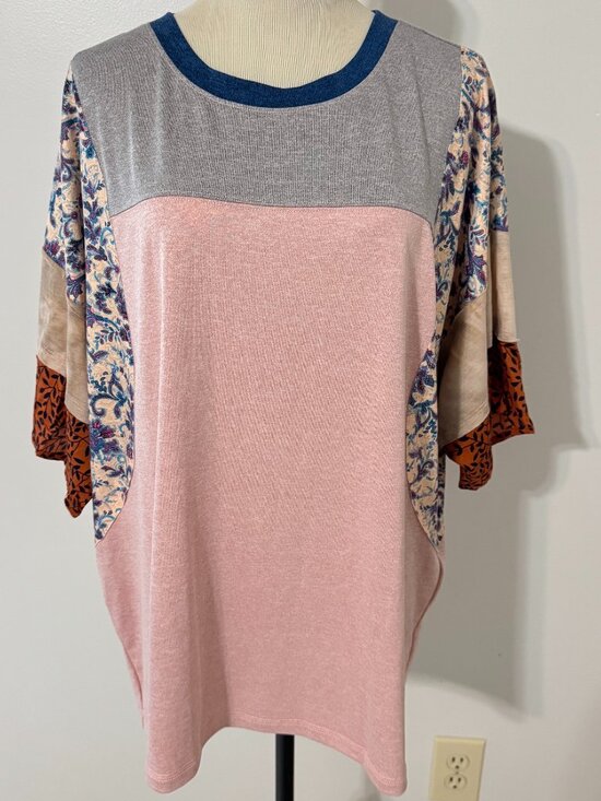 Kori Tops - KORI NWT Mixed Print Pieced Top